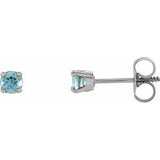 14K White 3 mm Round Imitation Blue Zircon Youth Birthstone Earrings - Siddiqui Jewelers