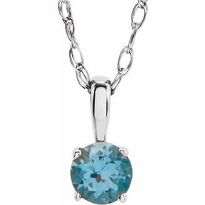 Sterling Silver 3 mm Round December Imitation Blue Zircon Youth Birthstone 14" Necklace - Siddiqui Jewelers