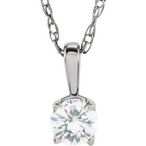 14K White 3 mm Round April Imitation Diamond Youth Birthstone 14" Necklace - Siddiqui Jewelers