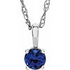 14K White 3 mm Round September Imitation Blue Sapphire Youth Birthstone 14" Necklace - Siddiqui Jewelers