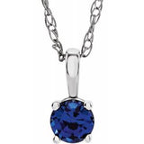 14K White 3 mm Round September Imitation Blue Sapphire Youth Birthstone 14" Necklace - Siddiqui Jewelers