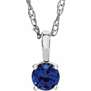 14K White 3 mm Round September Imitation Blue Sapphire Youth Birthstone 14" Necklace - Siddiqui Jewelers