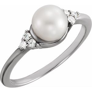 14K White 6.5-7 mm Freshwater Cultured Pearl & .09 CTW Diamond Ring - Siddiqui Jewelers