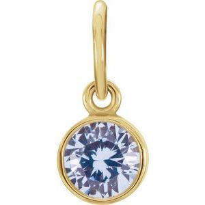 14K Yellow 4 mm Round Imitation Aquamarine Birthstone Charm - Siddiqui Jewelers