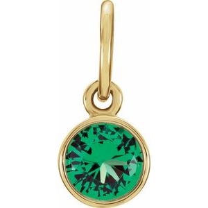 14K Yellow 4 mm Round Imitation Emerald Birthstone Charm - Siddiqui Jewelers