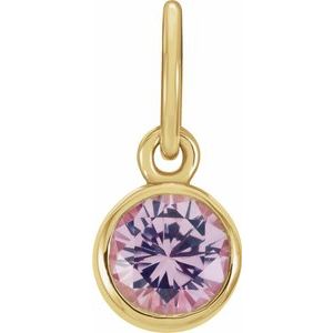 14K Yellow 4 mm Round Imitation Pink Tourmaline Birthstone Charm - Siddiqui Jewelers