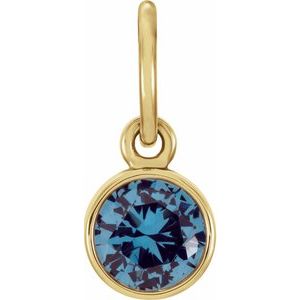 14K Yellow 4 mm Round Imitation Blue Zircon Birthstone Charm - Siddiqui Jewelers