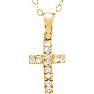 14K Yellow 1.2 mm Round Cubic Zirconia Cross 15" Necklace - Siddiqui Jewelers