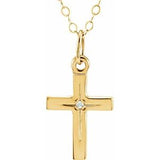 14K Yellow .005 CT Diamond Cross 15" Necklace - Siddiqui Jewelers