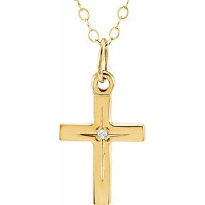 14K Yellow .005 CT Diamond Cross 15" Necklace - Siddiqui Jewelers