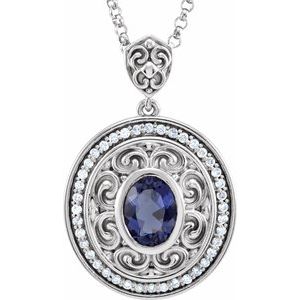 14K White Iolite & 1/8 CTW Diamond 18" Necklace - Siddiqui Jewelers