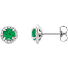 14K White 3.5 mm Round Chatham® Created Emerald & 1/6 CTW Diamond Earrings - Siddiqui Jewelers