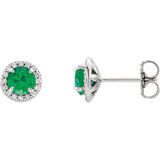 14K White 4 mm Round Chatham® Created Emerald & 1/6 CTW Diamond Earrings - Siddiqui Jewelers