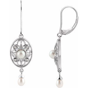 Sterling Silver Freshwater Cultured Pearl & .05 CTW Diamond Earrings - Siddiqui Jewelers