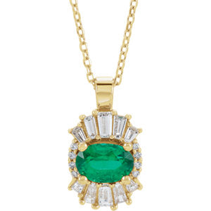 14K Yellow Emerald & 1/4 CTW Diamond 16-18" Necklace - Siddiqui Jewelers