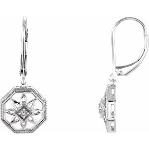 14K White .04 CTW Diamond Lever Back Earrings - Siddiqui Jewelers