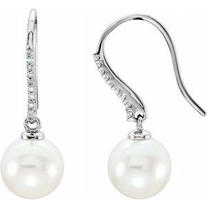 14K White Freshwater Cultured Pearl & 1/8 CTW Diamond Earrings - Siddiqui Jewelers