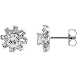 14K White Sapphire & 1/8 CTW Diamond Halo-Style Earrings - Siddiqui Jewelers