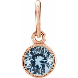 14K Rose 4 mm Round Imitation Aquamarine Birthstone Charm - Siddiqui Jewelers