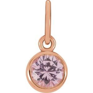 14K Rose 4 mm Round Imitation Pink Tourmaline Birthstone Charm - Siddiqui Jewelers