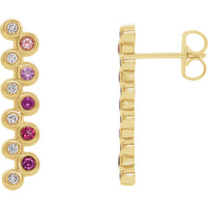 14K Yellow Pink Multi-Gemstone & 1/10 CTW Diamond Bezel-Set Bar Earrings - Siddiqui Jewelers