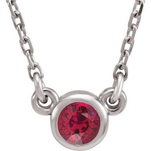 Rhodium-Plated Sterling Silver 3 mm Round Imitation Ruby Solitaire 16" Necklace-Siddiqui Jewelers