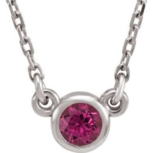 Rhodium-Plated Sterling Silver 3 mm Round Imitation Pink Tourmaline Solitaire 16" Necklace-Siddiqui Jewelers
