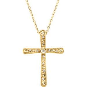 14K Yellow .05 CTW Diamond Cross 18" Necklace - Siddiqui Jewelers