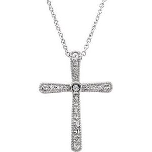 14K White .05 CTW Diamond Cross 18" Necklace - Siddiqui Jewelers
