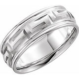 14K White 7 mm Greek Key Pattern Band  Size 6.5 - Siddiqui Jewelers
