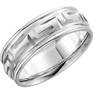 14K White 7 mm Greek Key Pattern Band  Size 8 - Siddiqui Jewelers