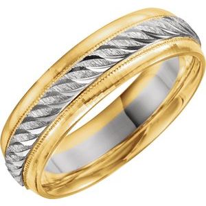 14K Yellow & White 6mm Design Band with Milgrain Size 7.5 - Siddiqui Jewelers