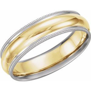 14K White/Yellow/White 6 mm Grooved Band with Milgrain Size 11.5 - Siddiqui Jewelers