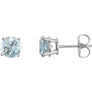 14K White 6 mm Natural Aquamarine Stud Earrings Siddiqui Jewelers