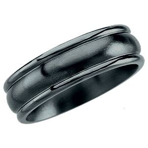 Black Titanium 7.5 mm Grooved Band Size 9.5 - Siddiqui Jewelers