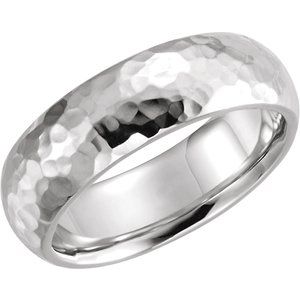 18K White 7 mm Half Round Band with Hammer Finish Size 11.5 - Siddiqui Jewelers