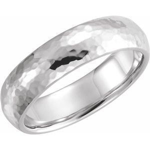 14K White 5 mm Half Round Band with Hammer Finish Size 10 - Siddiqui Jewelers
