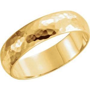 14K Yellow 6 mm Half Round Hammer Finish Band Size 9 - Siddiqui Jewelers