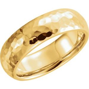 14K Yellow 7 mm Half Round Band with Hammer Finish Size 10 - Siddiqui Jewelers