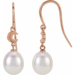 14K Rose Freshwater Cultured Pearl Moon Dangle Earrings - Siddiqui Jewelers