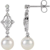 14K White 1/6 CTW Diamond and Freshwater Cultured Pearl Earrings - Siddiqui Jewelers