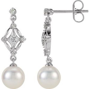 14K White 1/6 CTW Diamond and Freshwater Cultured Pearl Earrings - Siddiqui Jewelers