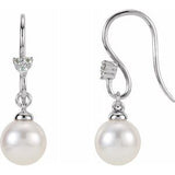 14K White .05 CTW Diamond and Freshwater Cultured Pearl Dangle Earrings - Siddiqui Jewelers