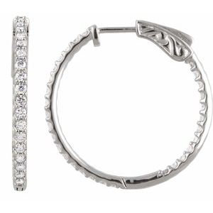 Sterling Silver Cubic Zirconia Inside-Outside 26.5 mm Hoop Earrings-Siddiqui Jewelers