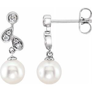 14K White Freshwater Cultured Pearl & 1/6 CTW Diamond Earrings - Siddiqui Jewelers