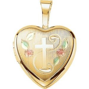 Gold Plated Sterling Silver Cross Heart Locket with Epoxy - Siddiqui Jewelers