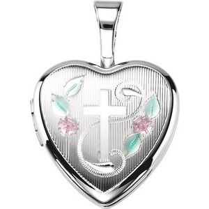 Sterling Silver Cross Heart Locket with Epoxy - Siddiqui Jewelers