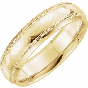 14K Yellow 6 mm Half Round Band with Hammer Finish & Milgrain Size 7 - Siddiqui Jewelers