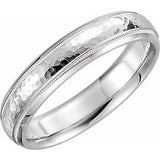 14K White 3 mm Half Round Band with Hammer Finish & Milgrain Size 9.5 - Siddiqui Jewelers