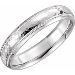 14K White 3 mm Half Round Band with Hammer Finish & Milgrain Size 9.5 - Siddiqui Jewelers